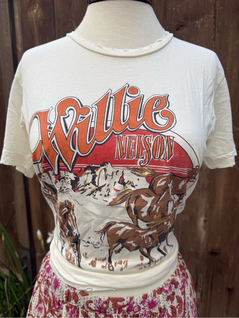 Midnight Rider Cream Willie Nelson T-shirt with Brown & Orange Print